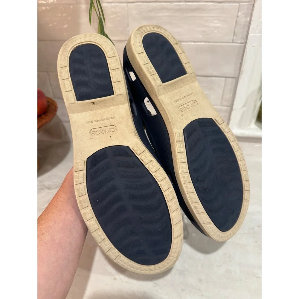 Crocs Beach Line Boat Shoe Mens 11 Navy Blue White 206338 Nautical Casual